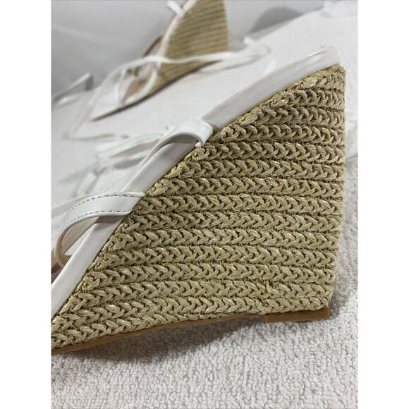 So Me Espadrille Wedges Sandals Womens 10 White Strappy Heels - Picture 3 of 7